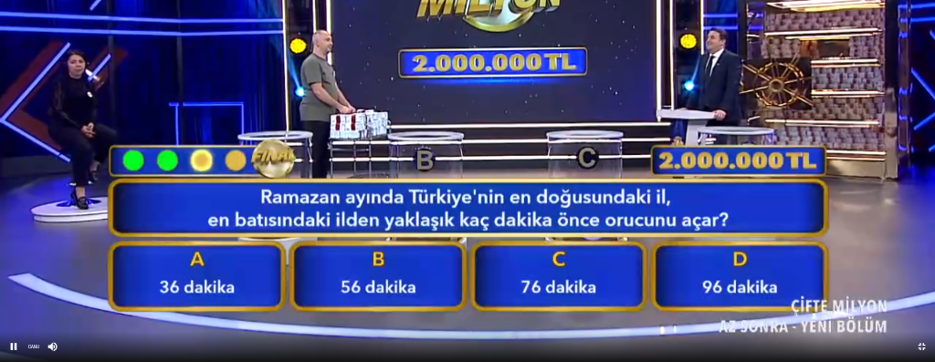 Ramazan ayında Türkiye'nin en doğusundaki il, en batısındaki ilden yaklaşık kaç dakika önce orucunu açar?